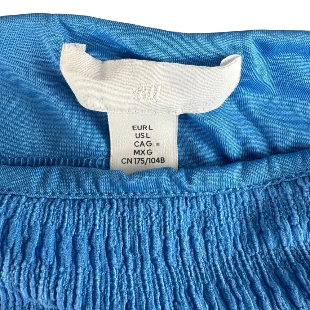HM Womens Cornflower‎ Blue Textured Square Neck Puff Sleeve Top Large